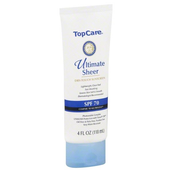 slide 1 of 6, TopCare Ultimate Sheer Drytouch Sunscreen Lotion SPF70, 4 fl oz