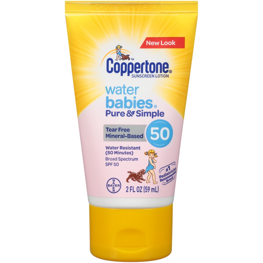 slide 1 of 1, Coppertone Water Babies Plain & Simple Suntan Lotion SPF 50, 2 oz