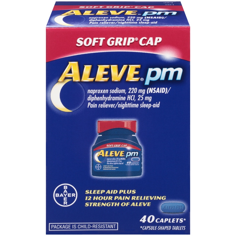 slide 1 of 1, Aleve PM Soft Grip Cap Pain Reliever/Nighttime Sleep-Aid Caplets, 40 ct