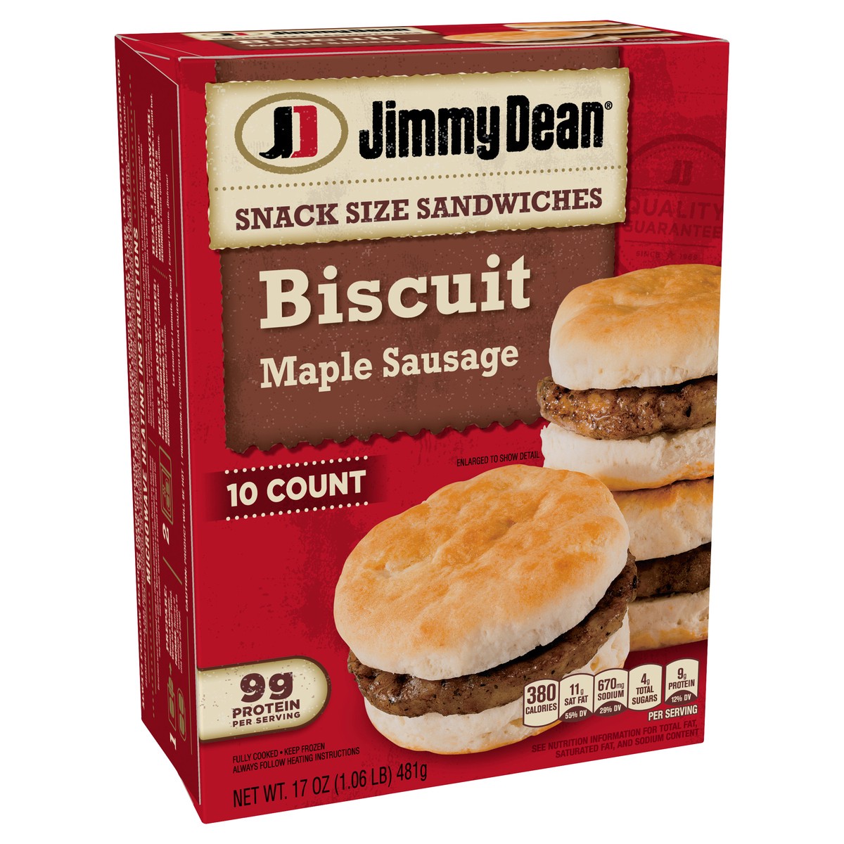 slide 2 of 9, Jimmy Dean Snack Size Biscuit Breakfast Sandwiches with Maple Sausage, Frozen, 10 Count, 481.94 g