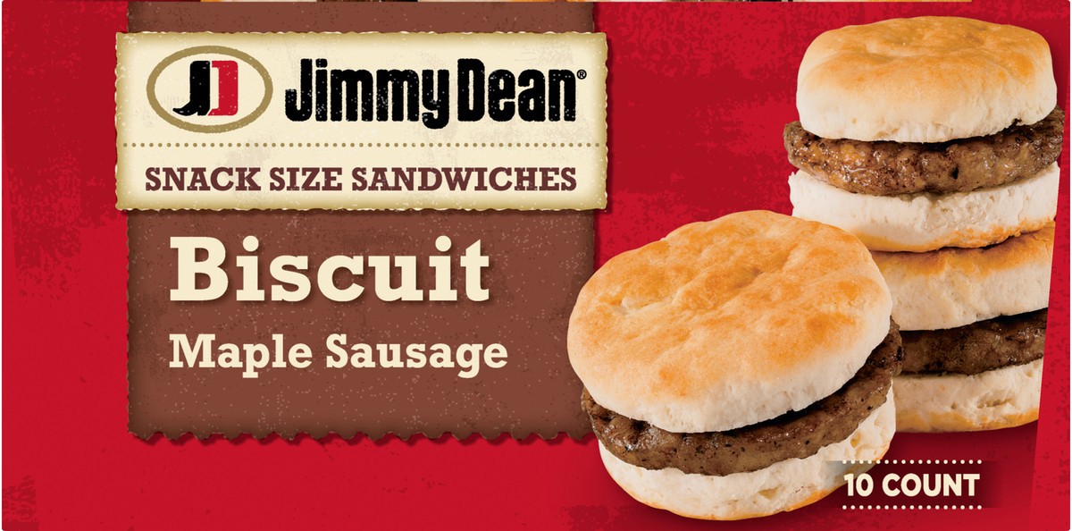 slide 9 of 9, Jimmy Dean Snack Size Biscuit Breakfast Sandwiches with Maple Sausage, Frozen, 10 Count, 481.94 g