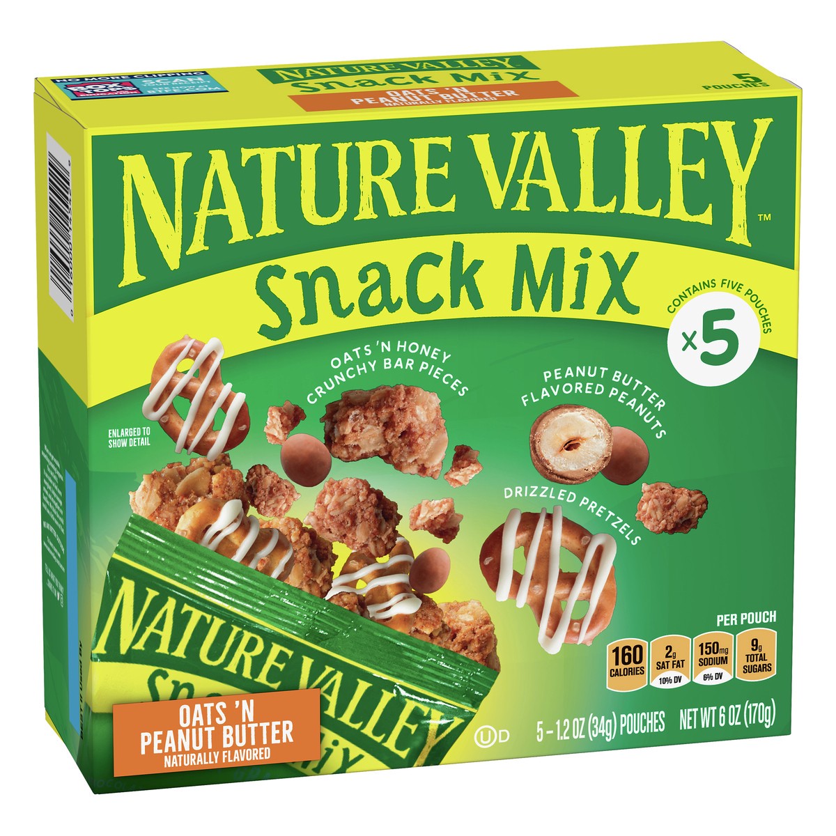 slide 2 of 9, Nature Valley Oats 'N Peanut Butter Snack Mix 5 ea, 5 ct; 1.2 oz