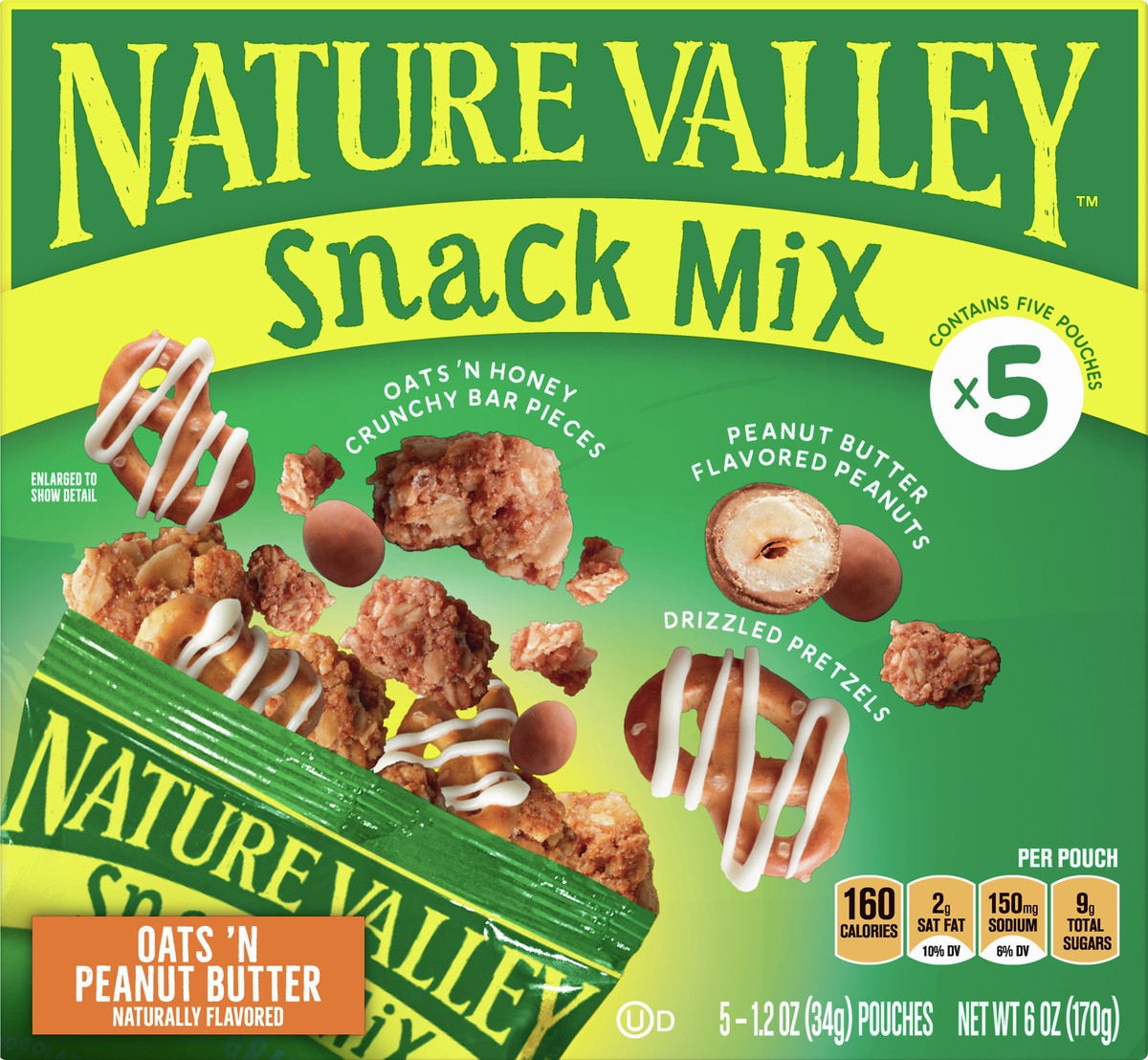 slide 6 of 9, Nature Valley Oats 'N Peanut Butter Snack Mix 5 ea, 5 ct; 1.2 oz