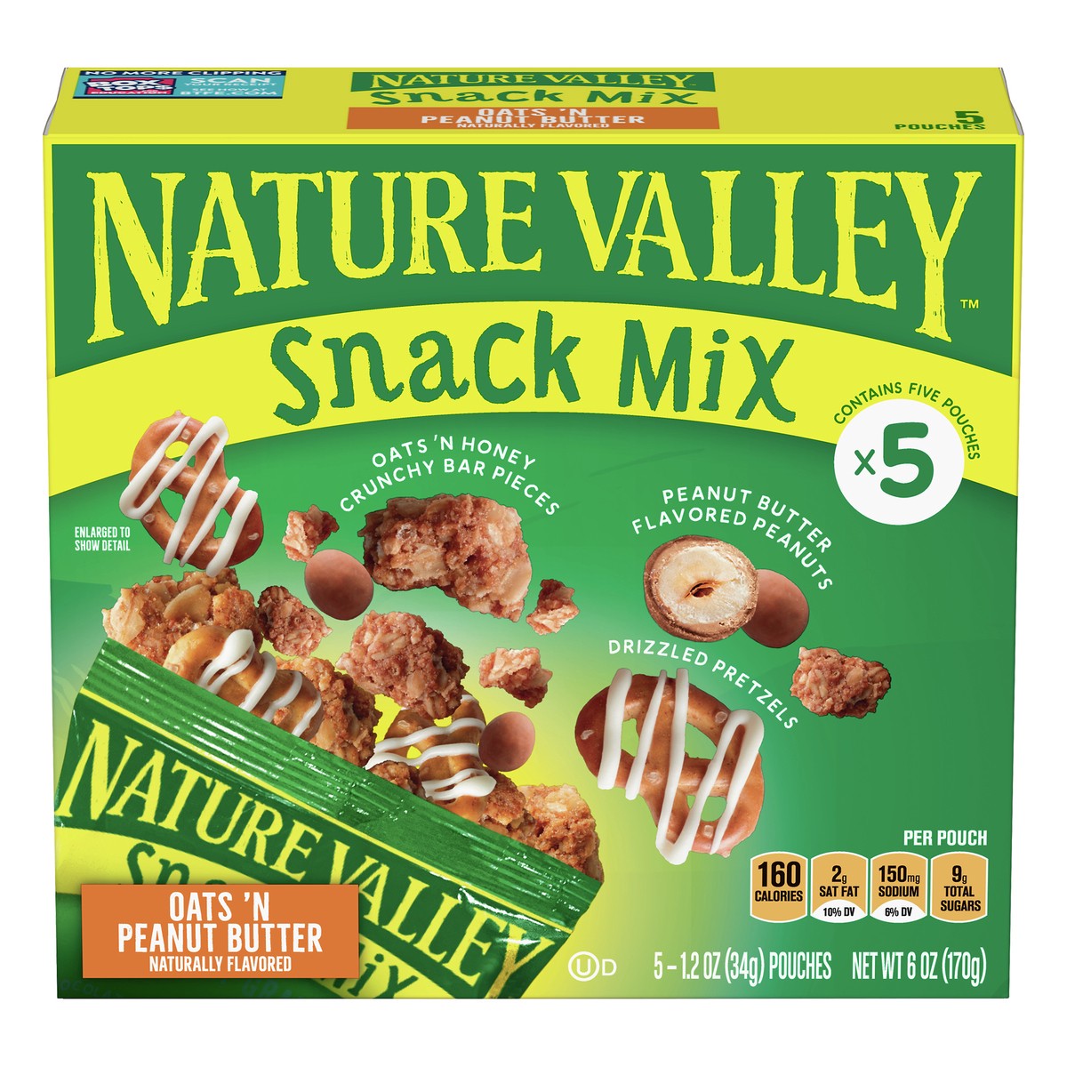 slide 1 of 9, Nature Valley Oats 'N Peanut Butter Snack Mix 5 ea, 5 ct; 1.2 oz