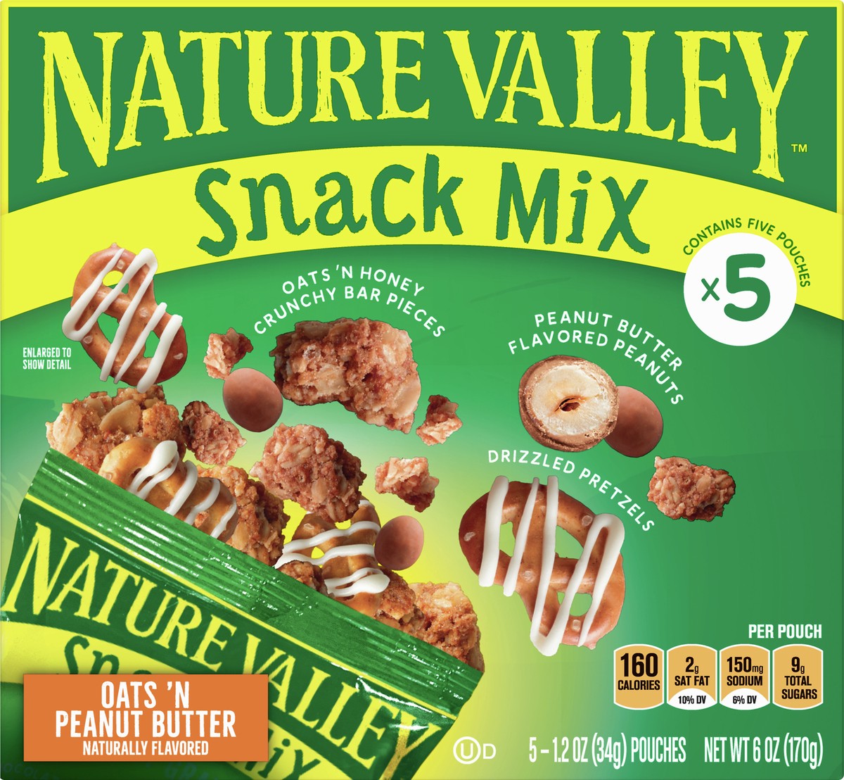 slide 1 of 9, Nature Valley Oats 'N Peanut Butter Snack Mix 5 ea, 5 ct; 1.2 oz