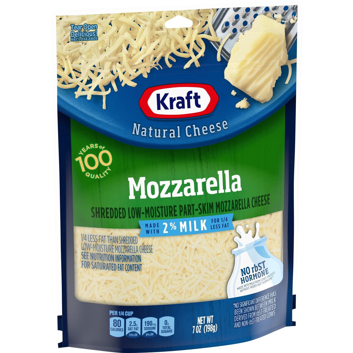 slide 10 of 13, Kraft Mozzarella Shredded Cheese with 2% Milk, 7 oz Bag, 7 oz