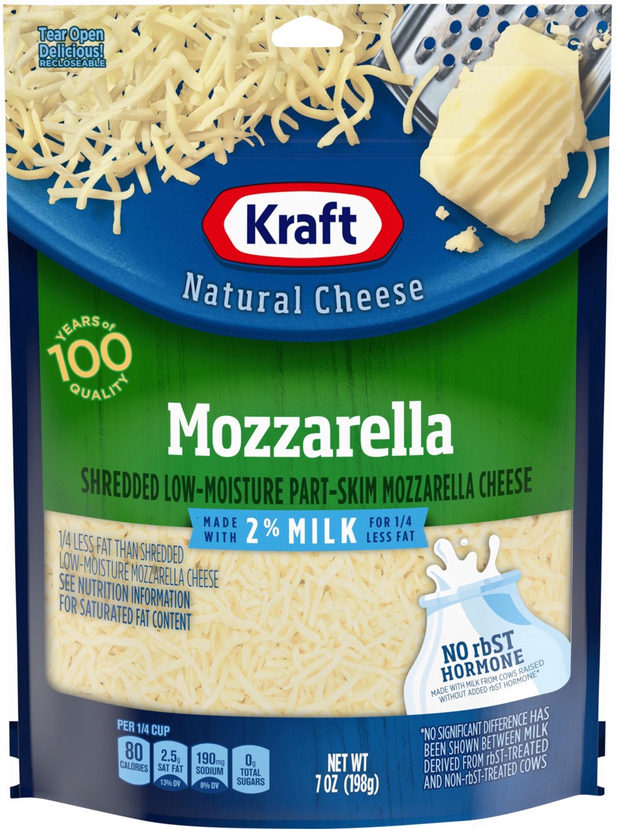 slide 4 of 13, Kraft Mozzarella Shredded Cheese with 2% Milk, 7 oz Bag, 7 oz