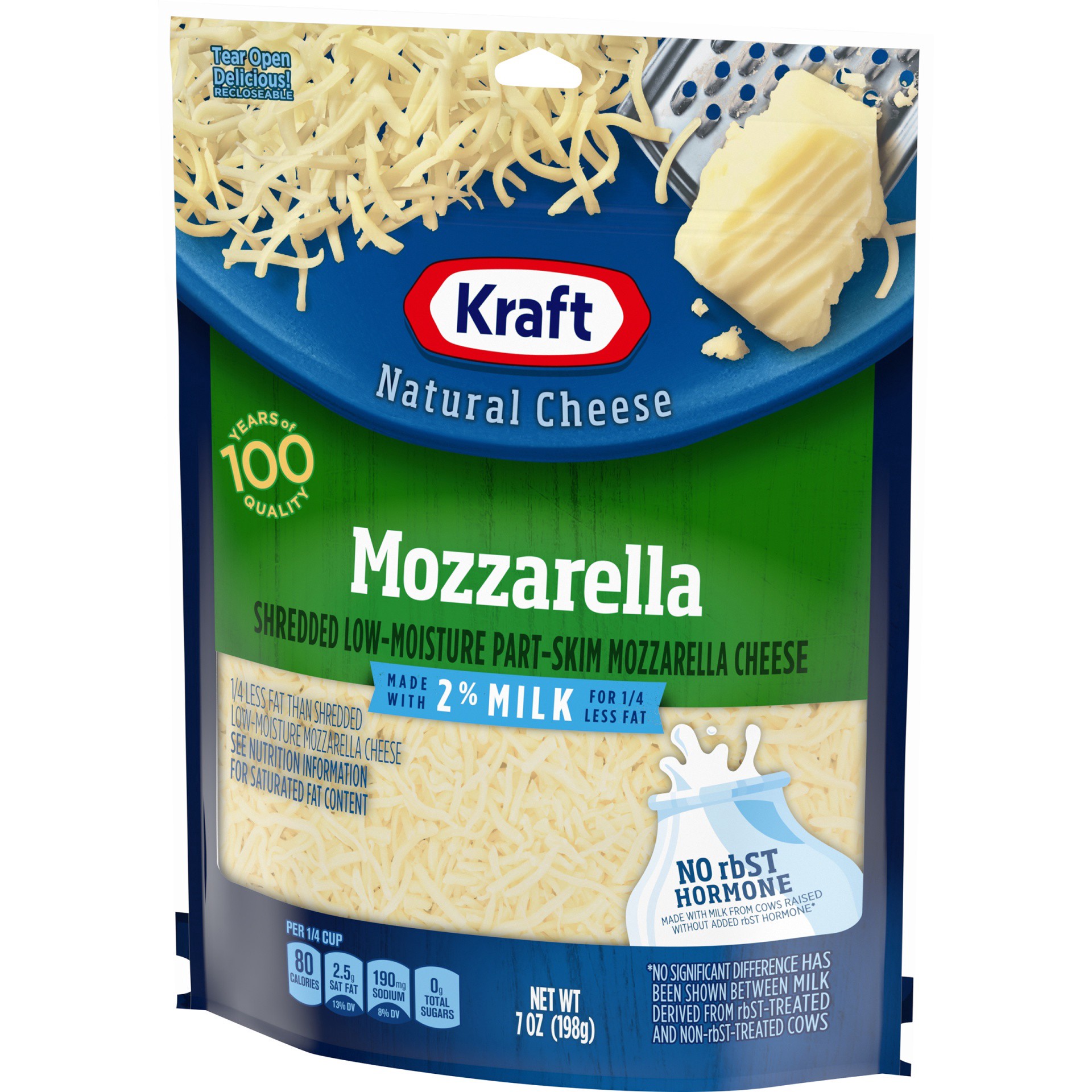 slide 12 of 13, Kraft Mozzarella Shredded Cheese with 2% Milk, 7 oz Bag, 7 oz