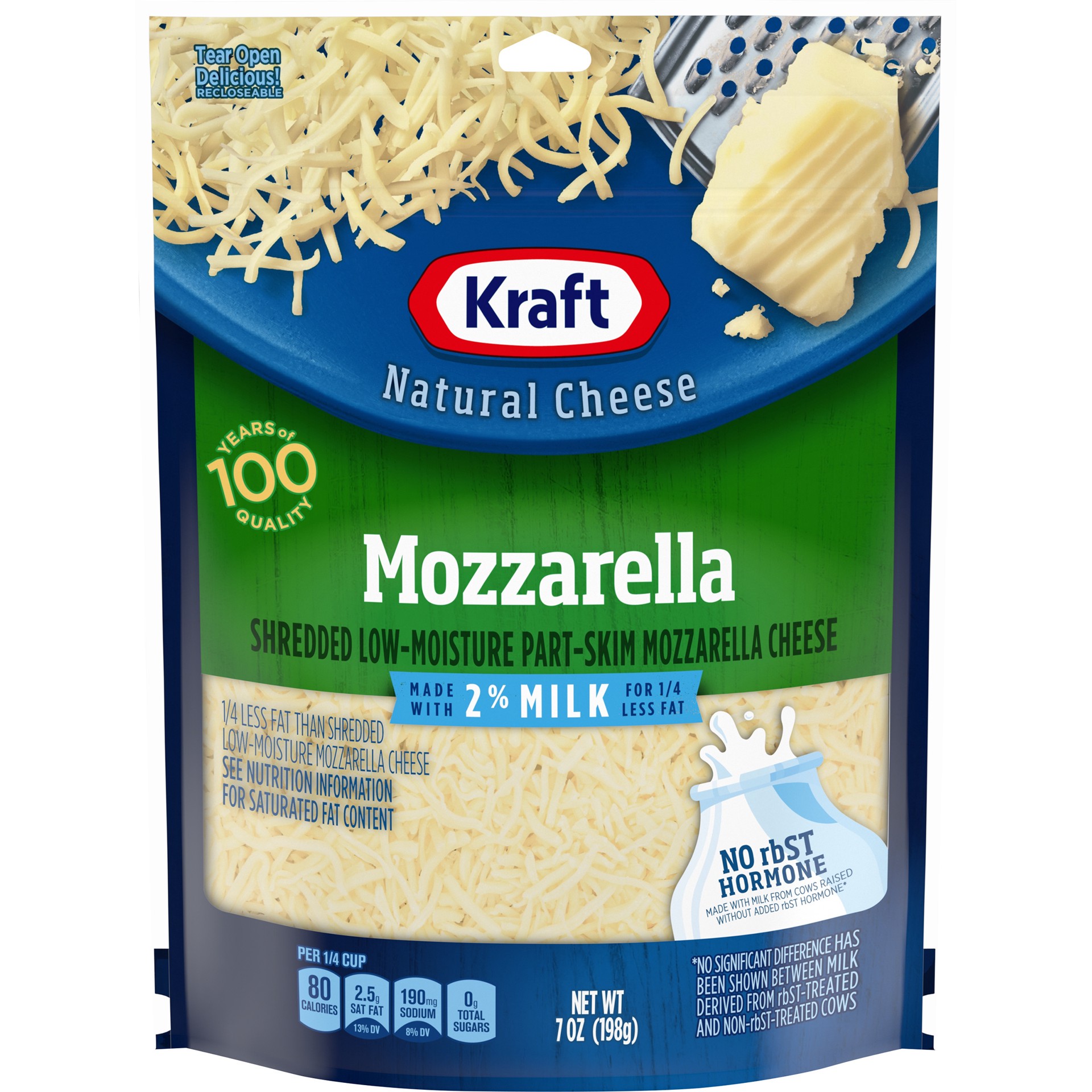 slide 1 of 13, Kraft Mozzarella Shredded Cheese with 2% Milk, 7 oz Bag, 7 oz