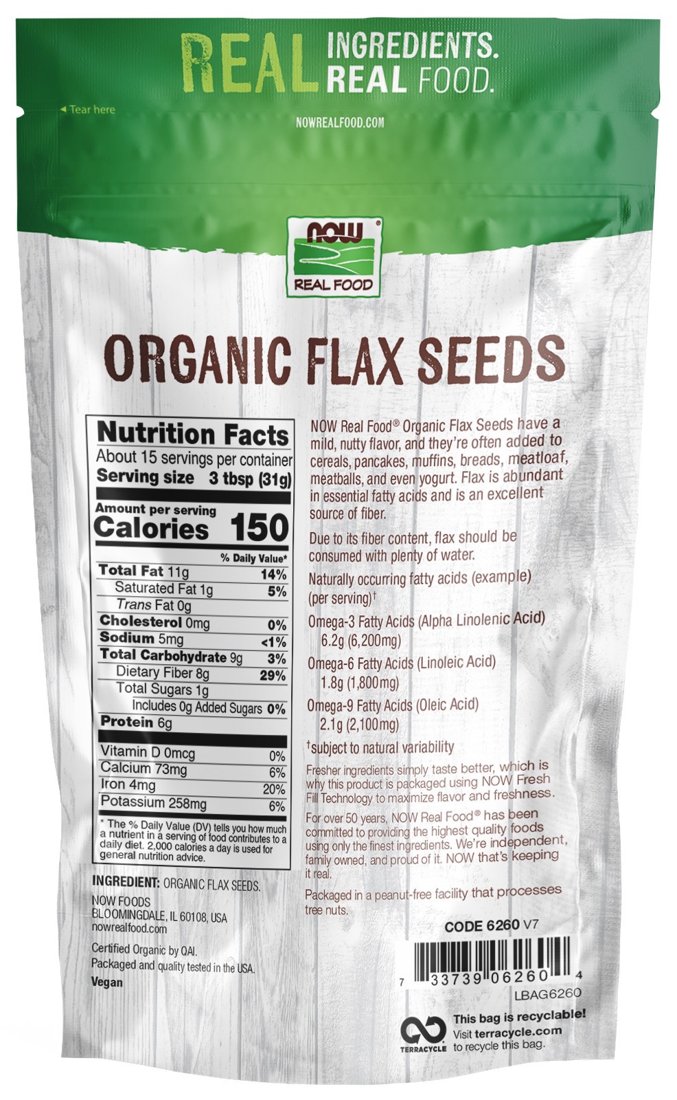 slide 2 of 3, NOW Real Food Flax Seeds, Organic - 16 oz., 16 oz