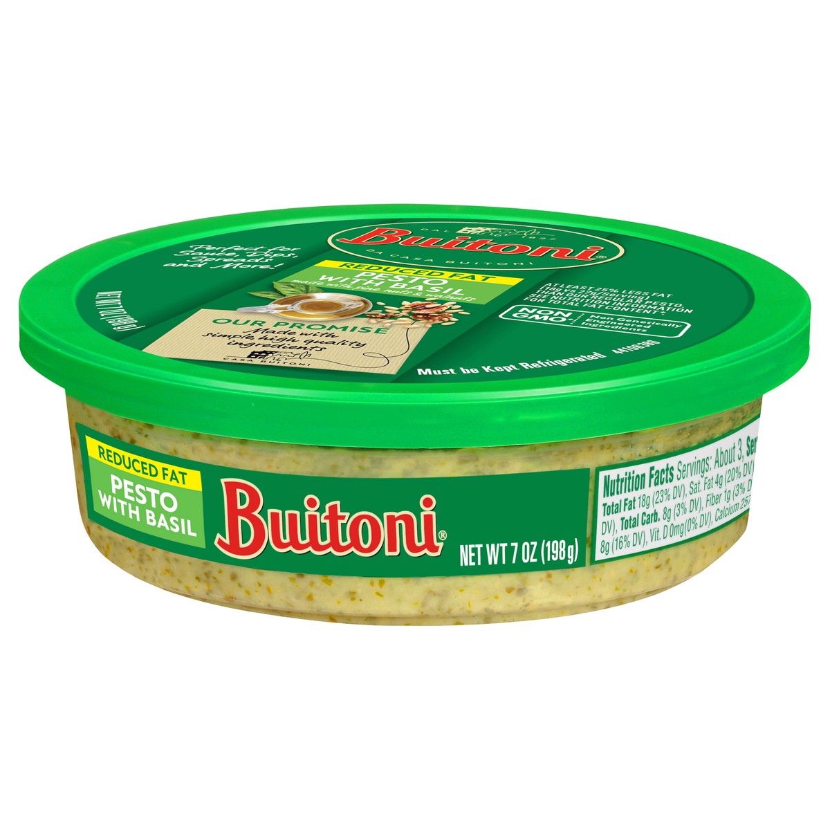 slide 3 of 9, Buitoni Reduced Fat Basil Pesto, Refrigerated Basil Sauce, 7 oz Tub, 7 oz