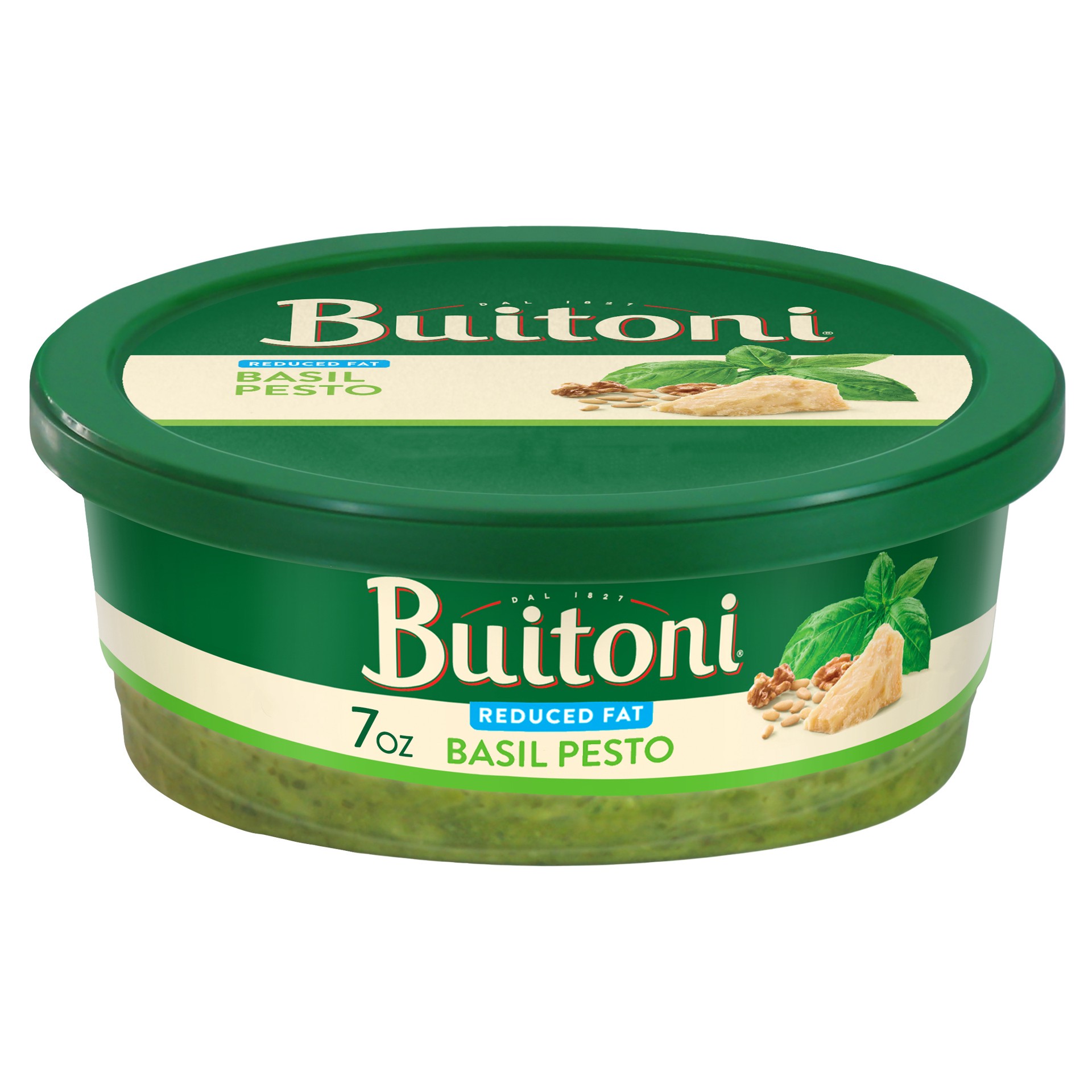 slide 1 of 9, Buitoni Reduced Fat Basil Pesto, Refrigerated Basil Sauce, 7 oz Tub, 7 oz