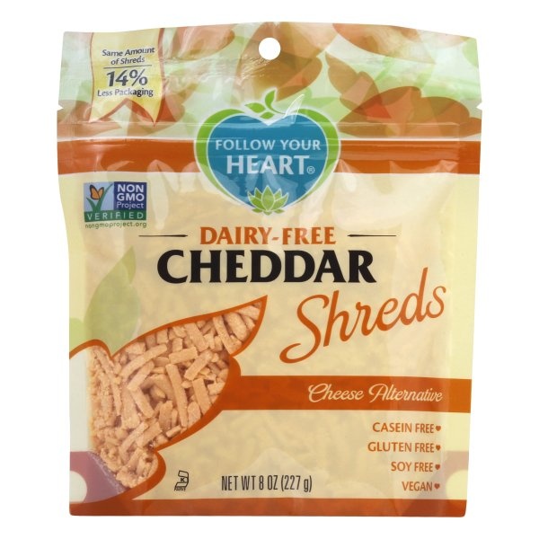 slide 1 of 1, Follow Your Heart Vegan Gourmet Shreds Cheese Alternative Cheddar, 8 oz