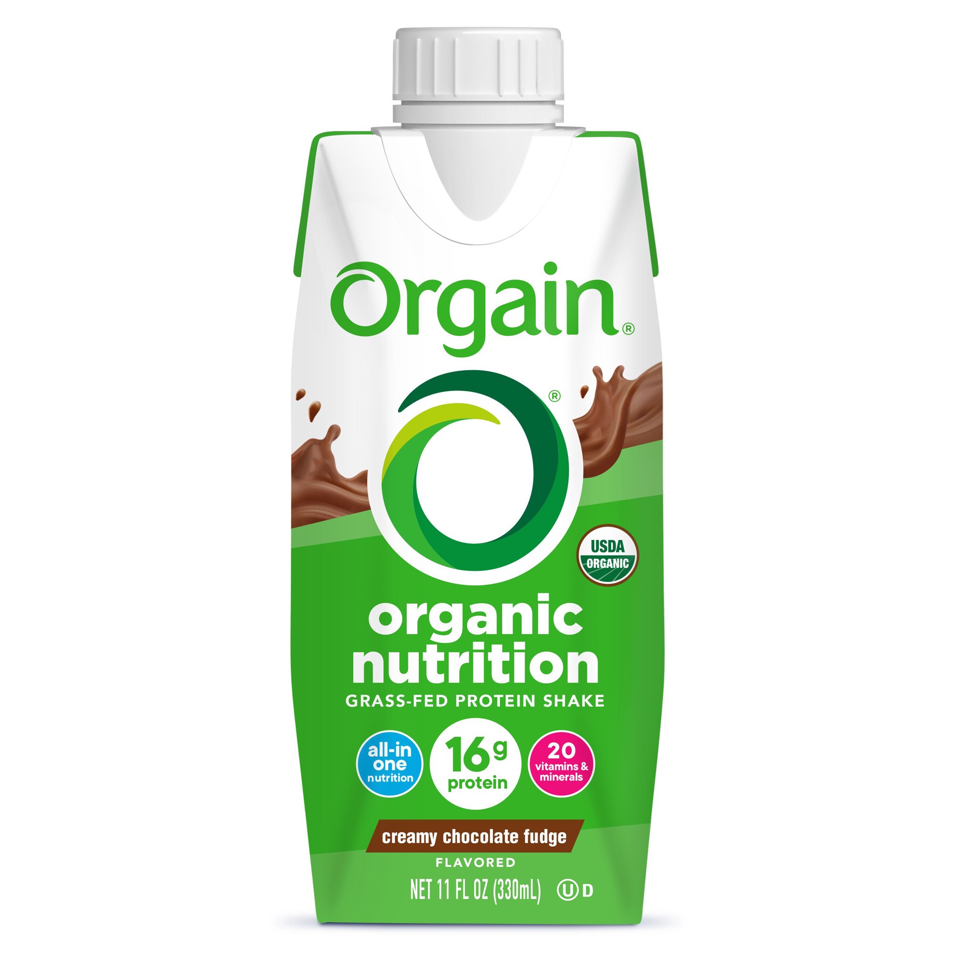 slide 1 of 9, Orgain Organic Nutrition Shake, Grass Fed Protein, Creamy Chocolate Fudge 11oz, 1ct, 11 fl oz