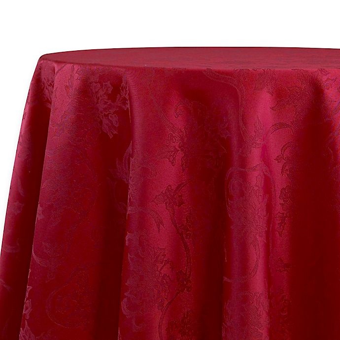 slide 1 of 5, Winter Wonderland Christmas Ribbons Round Tablecloth - Ruby, 90 in