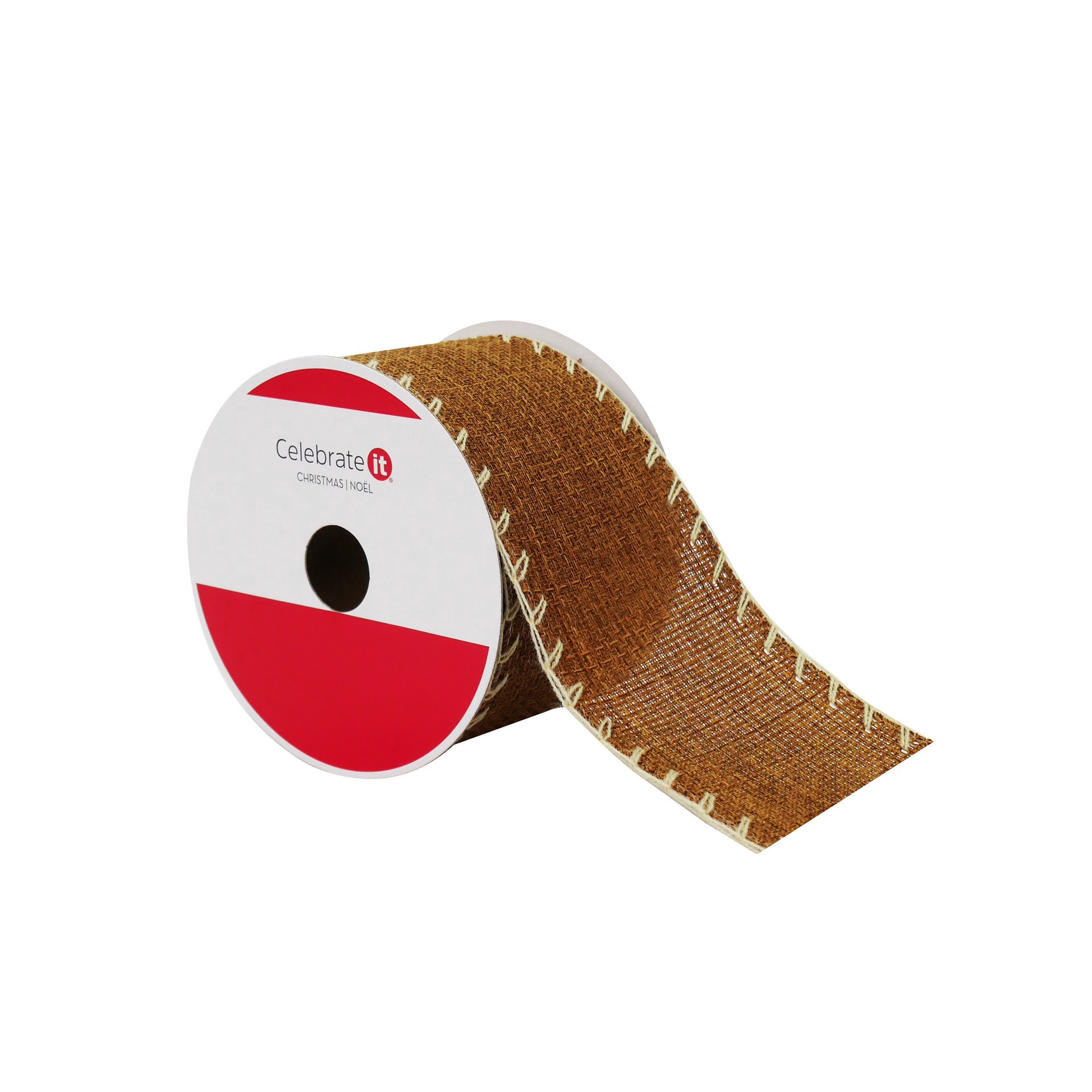slide 2 of 3, 2.5" X 20ft. Brown Whip Stitched Wired Ribbon By Celebrate It, 2.5 in x 20 ft