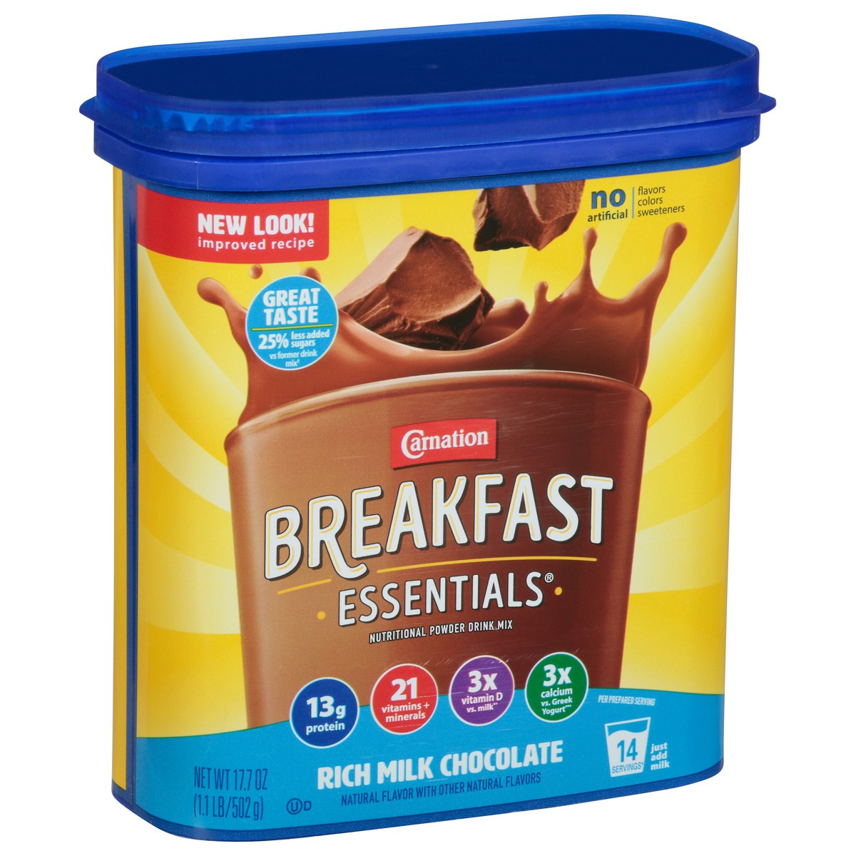 slide 2 of 9, Carnation Breakfast Essentials Nutritional Powder Drink Mix, Rich Milk Chocolate, 13 g Protein, 1 - 17.7 oz Canister, 17.7 oz