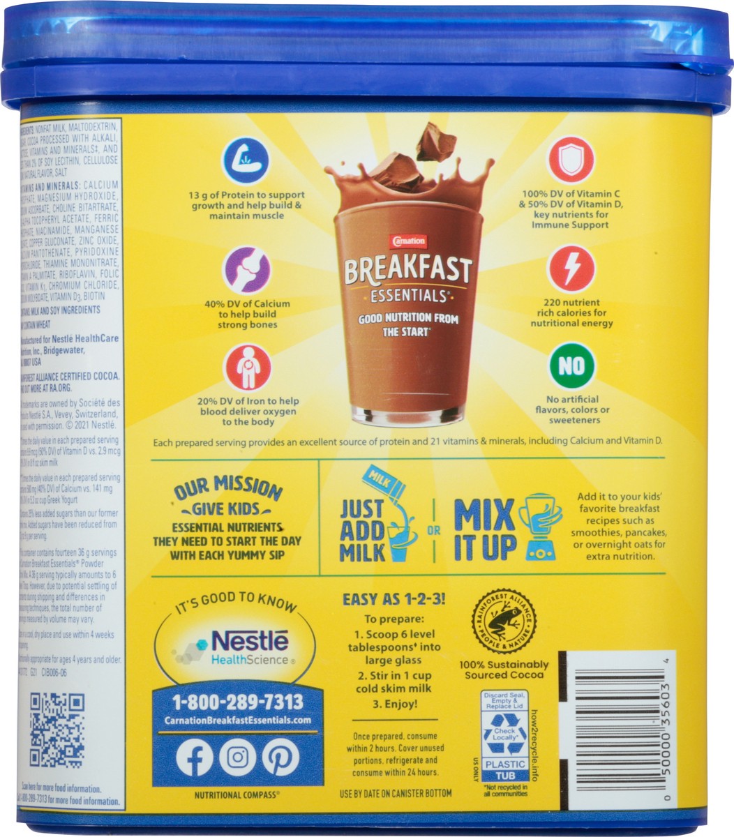 slide 5 of 9, Carnation Breakfast Essentials Nutritional Powder Drink Mix, Rich Milk Chocolate, 13 g Protein, 1 - 17.7 oz Canister, 17.7 oz