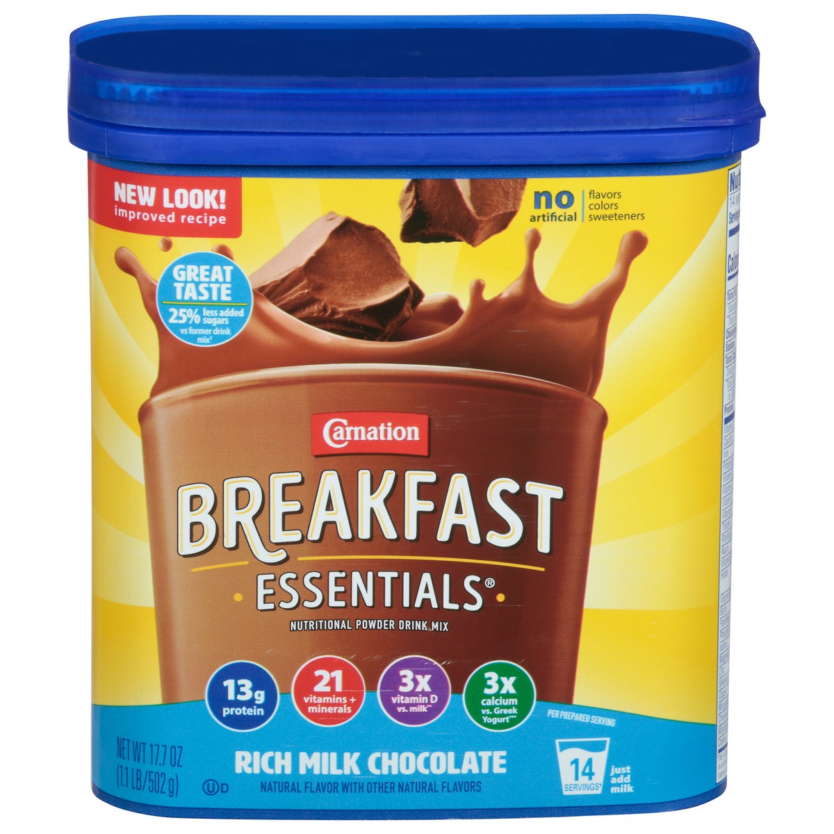 slide 1 of 9, Carnation Breakfast Essentials Nutritional Powder Drink Mix, Rich Milk Chocolate, 13 g Protein, 1 - 17.7 oz Canister, 17.7 oz