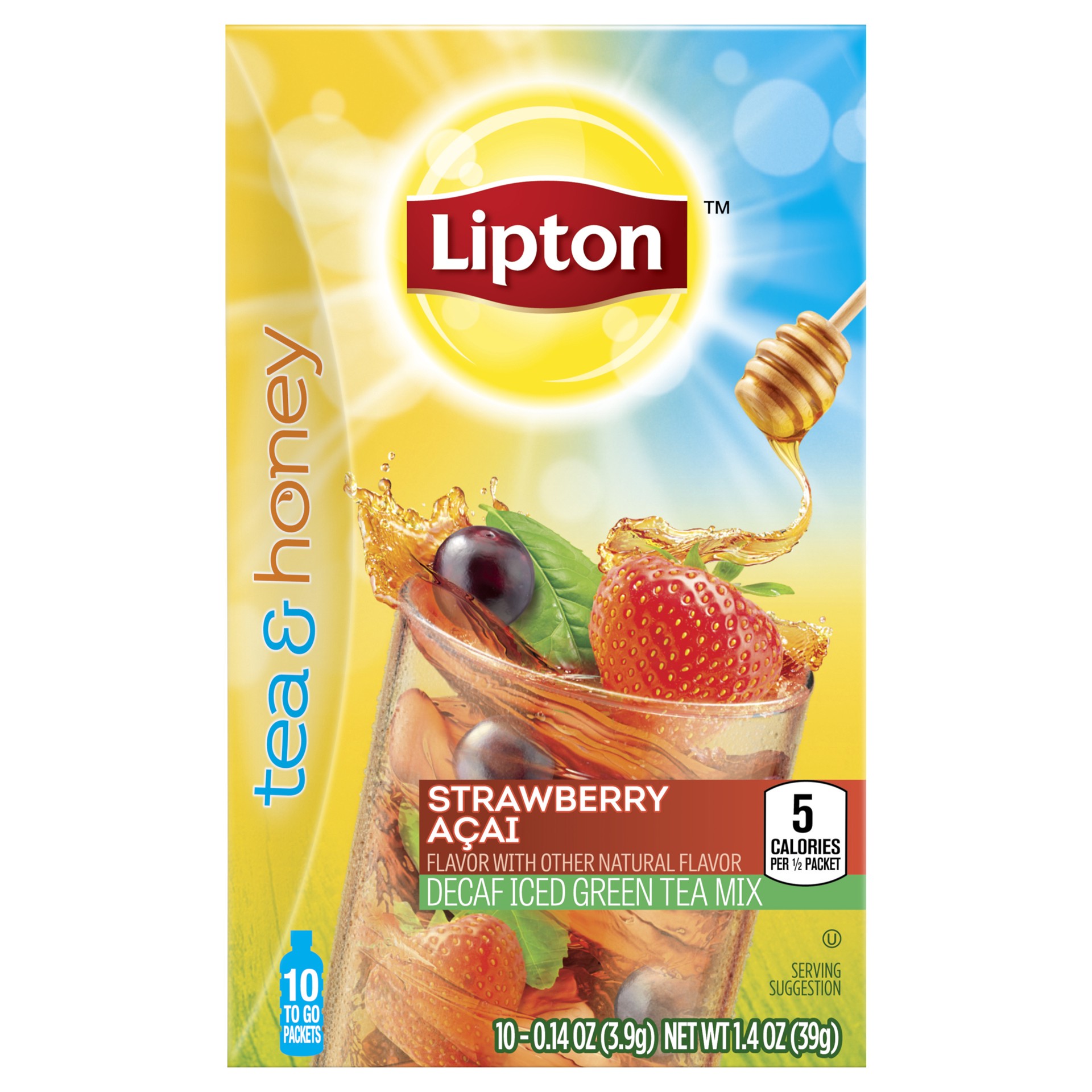 slide 2 of 4, Lipton Tea and Honey Decaf Iced Green Tea To-Go Packets Strawberry Acai, 10 ct, 10 ct