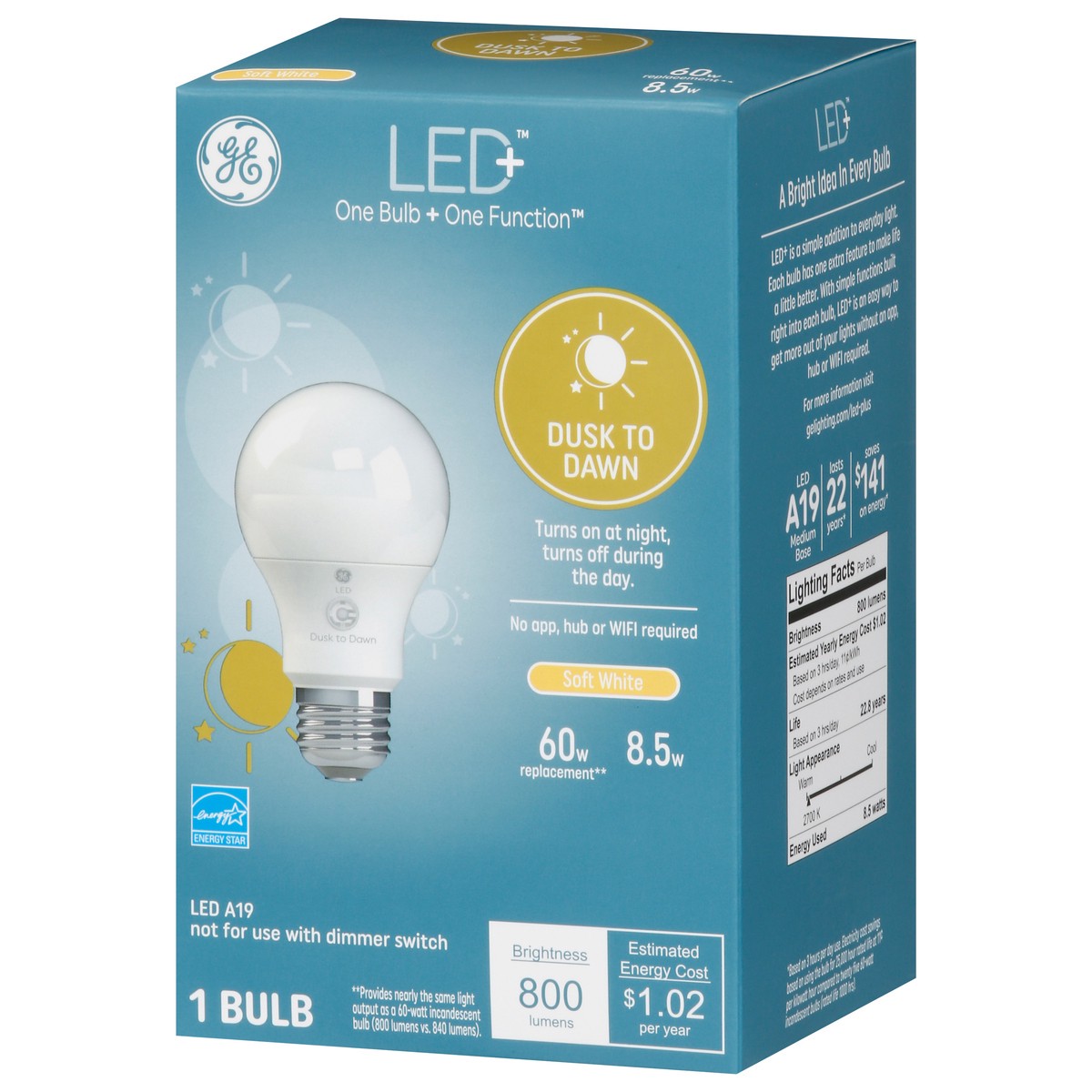 slide 6 of 9, GE Soft White LED 8.5 Watts Dusk to Dawn A19 Bulb 1 Each, 1 ct