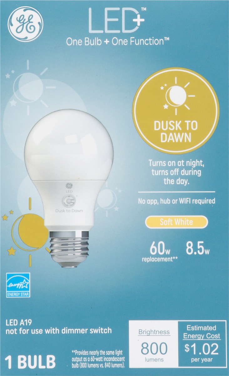 slide 3 of 9, GE Soft White LED 8.5 Watts Dusk to Dawn A19 Bulb 1 Each, 1 ct