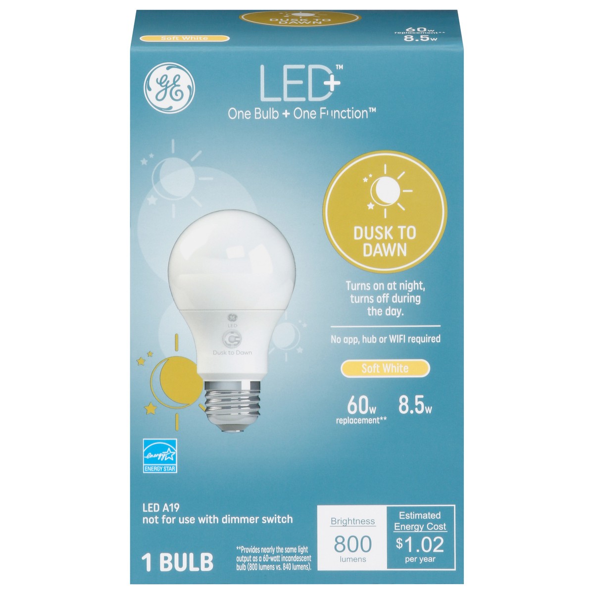 slide 1 of 9, GE Soft White LED 8.5 Watts Dusk to Dawn A19 Bulb 1 Each, 1 ct
