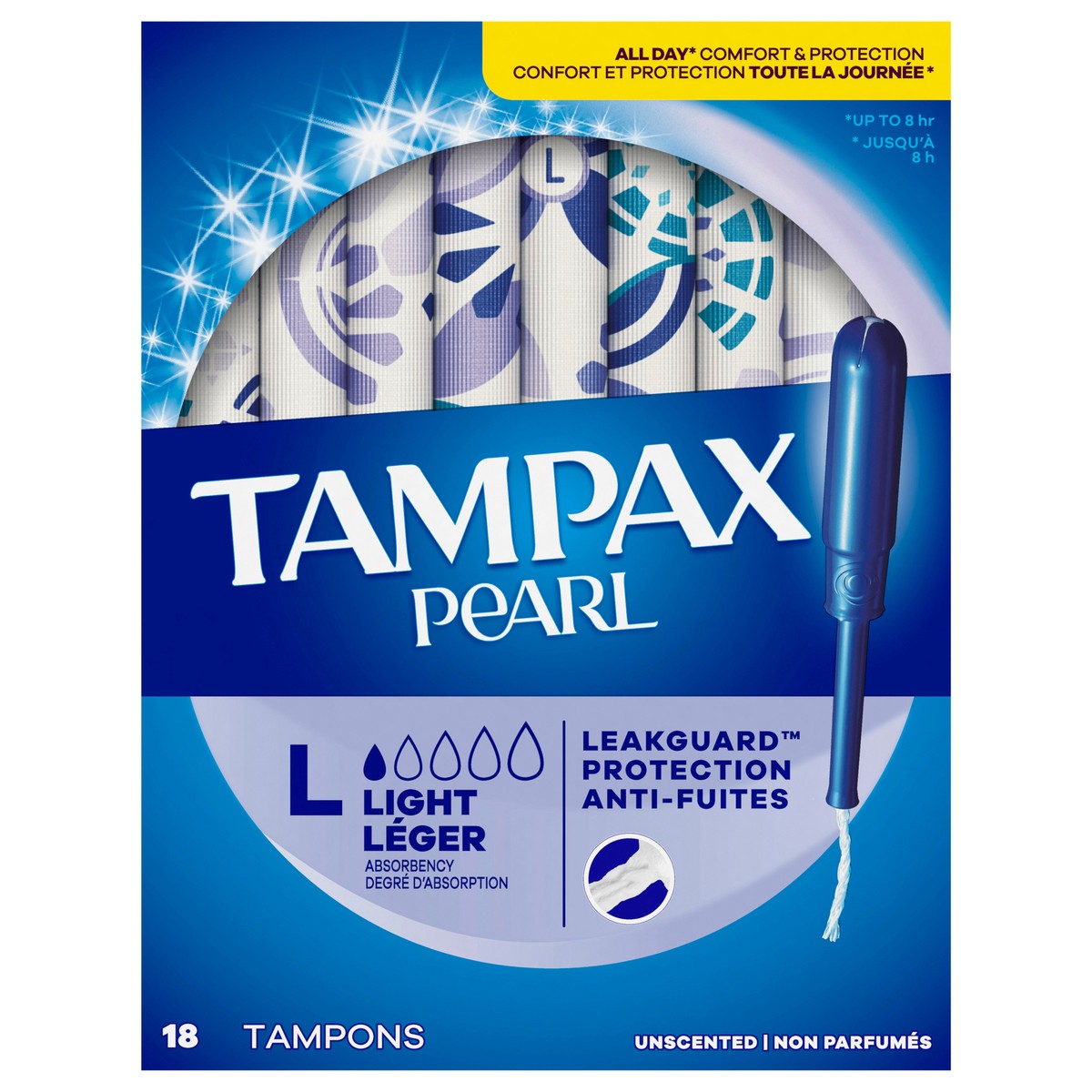 slide 1 of 9, Tampax Pearl Tampons, with LeakGuard Braid, Light Absorbency, Unscented, 18 Count, 18 ct