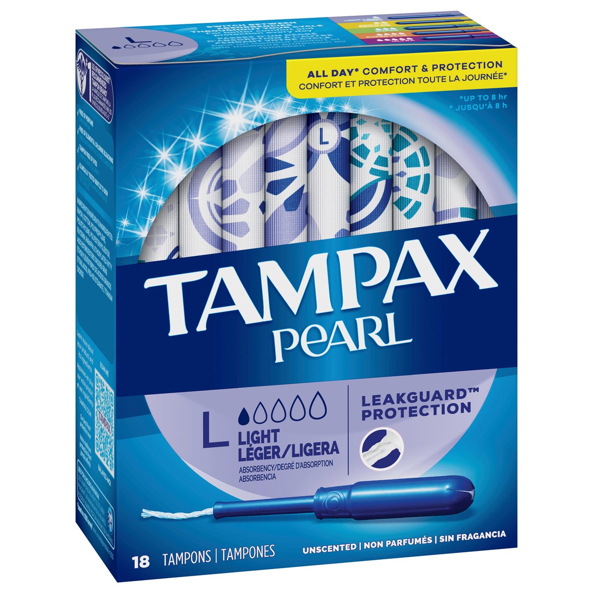 slide 7 of 9, Tampax Pearl Tampons Light Absorbency with BPA-Free Plastic Applicator and LeakGuard Braid, Unscented, 18 Count, 18 ct