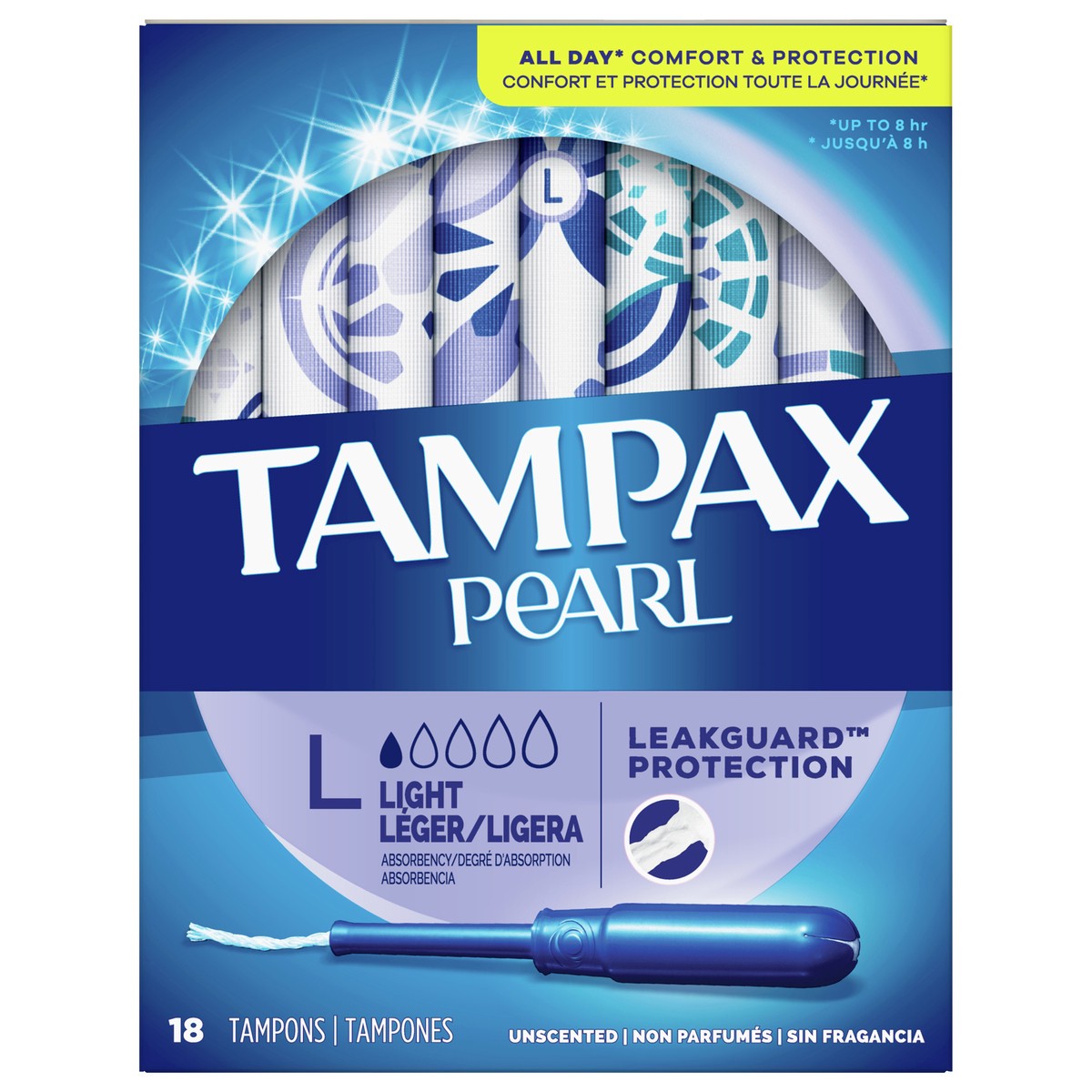 slide 1 of 9, Tampax Pearl Tampons, with LeakGuard Braid, Light Absorbency, Unscented, 18 Count, 18 ct