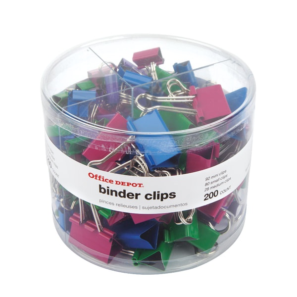 slide 1 of 6, Office Depot Brand Binder Clip Combo Pack, Assorted Sizes, Assorted Colors, Pack Of 200, 200 ct