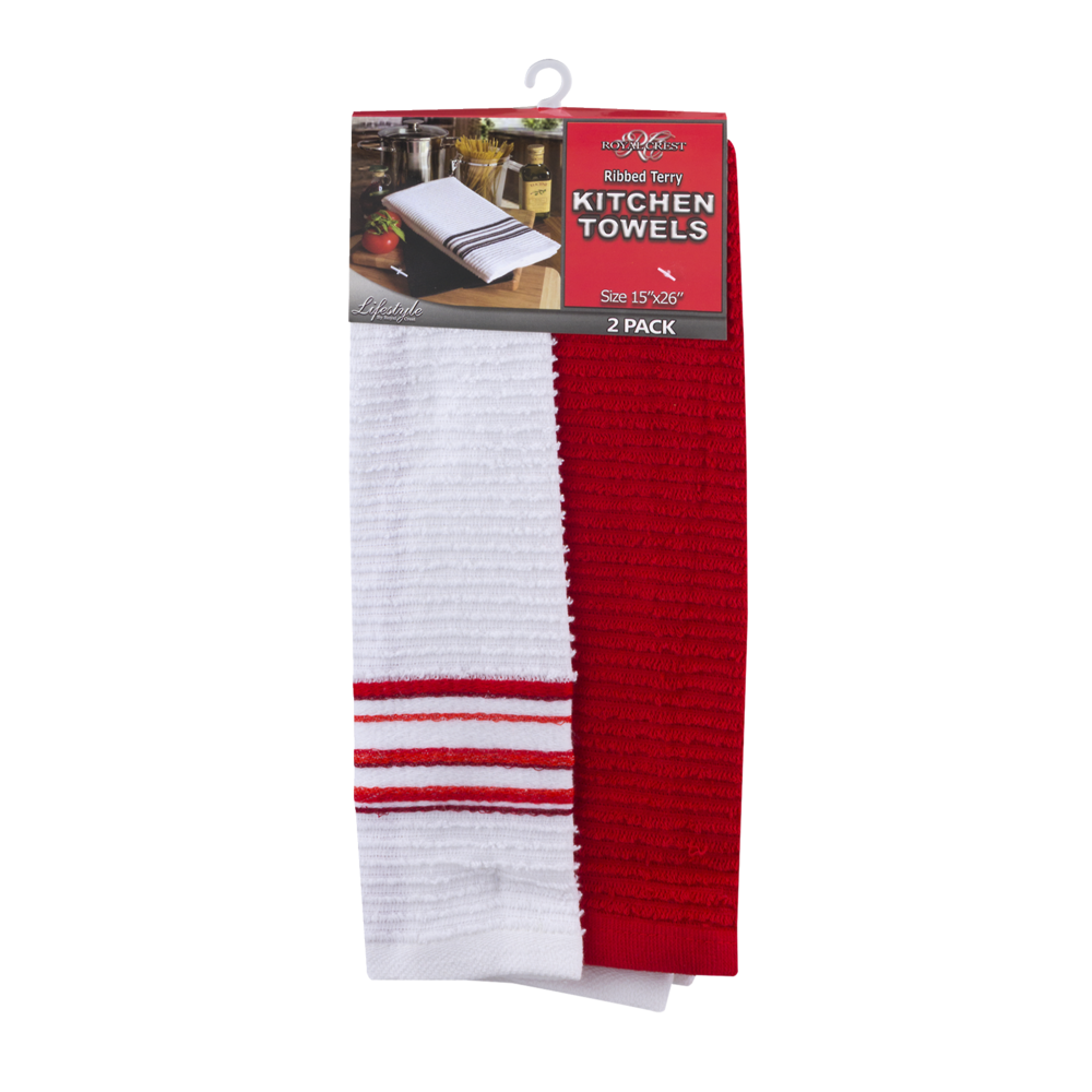 slide 1 of 1, Royal Crest Ribbed Terry Kitchen Towels 15"X26", 2 ct