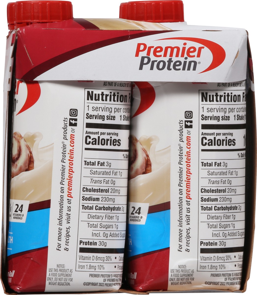 slide 8 of 9, Premier Protein Nutritional Shake - Cinnamon Roll - 11 fl oz/4pk, 4 ct; 11 fl oz