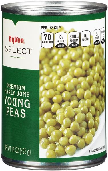 slide 1 of 1, Hy-Vee Select Premium Early June Young Peas, 15 oz