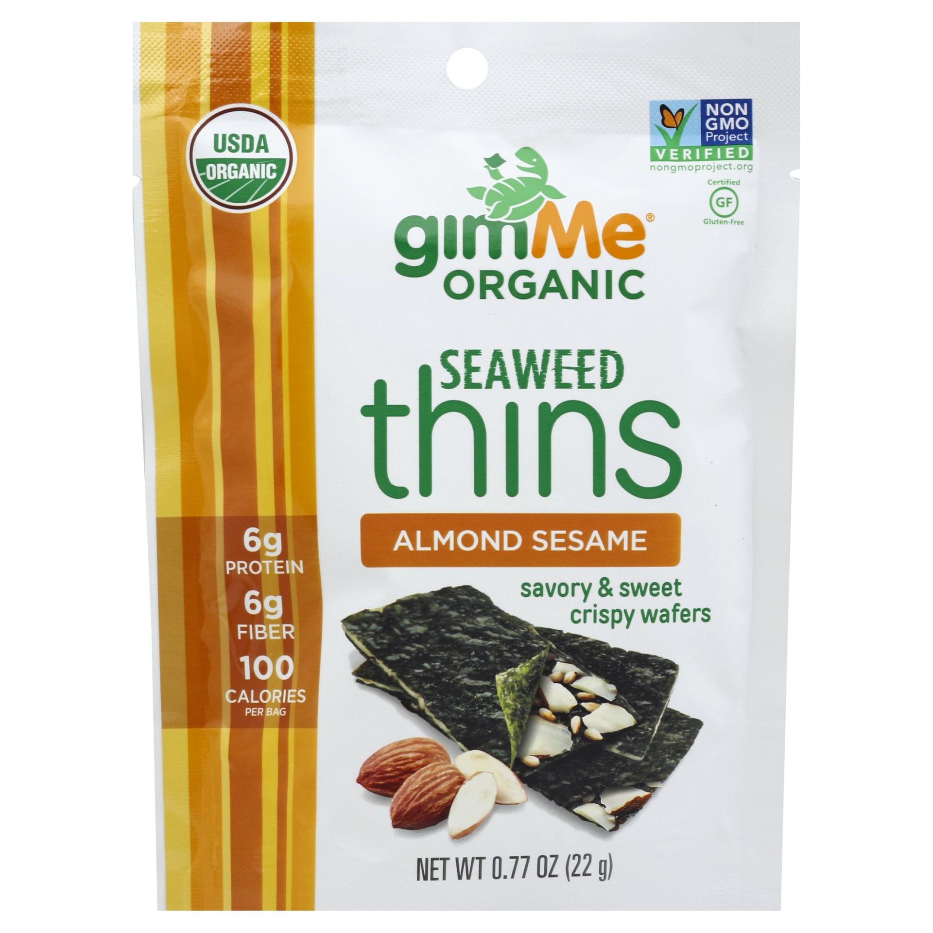 slide 1 of 1, gimMe Organic Seaweed Thins Almond Sesame, 0.7 oz