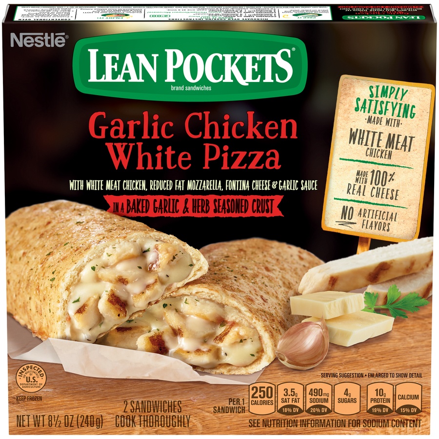 slide 1 of 1, Lean Pockets Garlic Chicken White Pizza With Whole Grain Crust Sandwiches, 2 ct