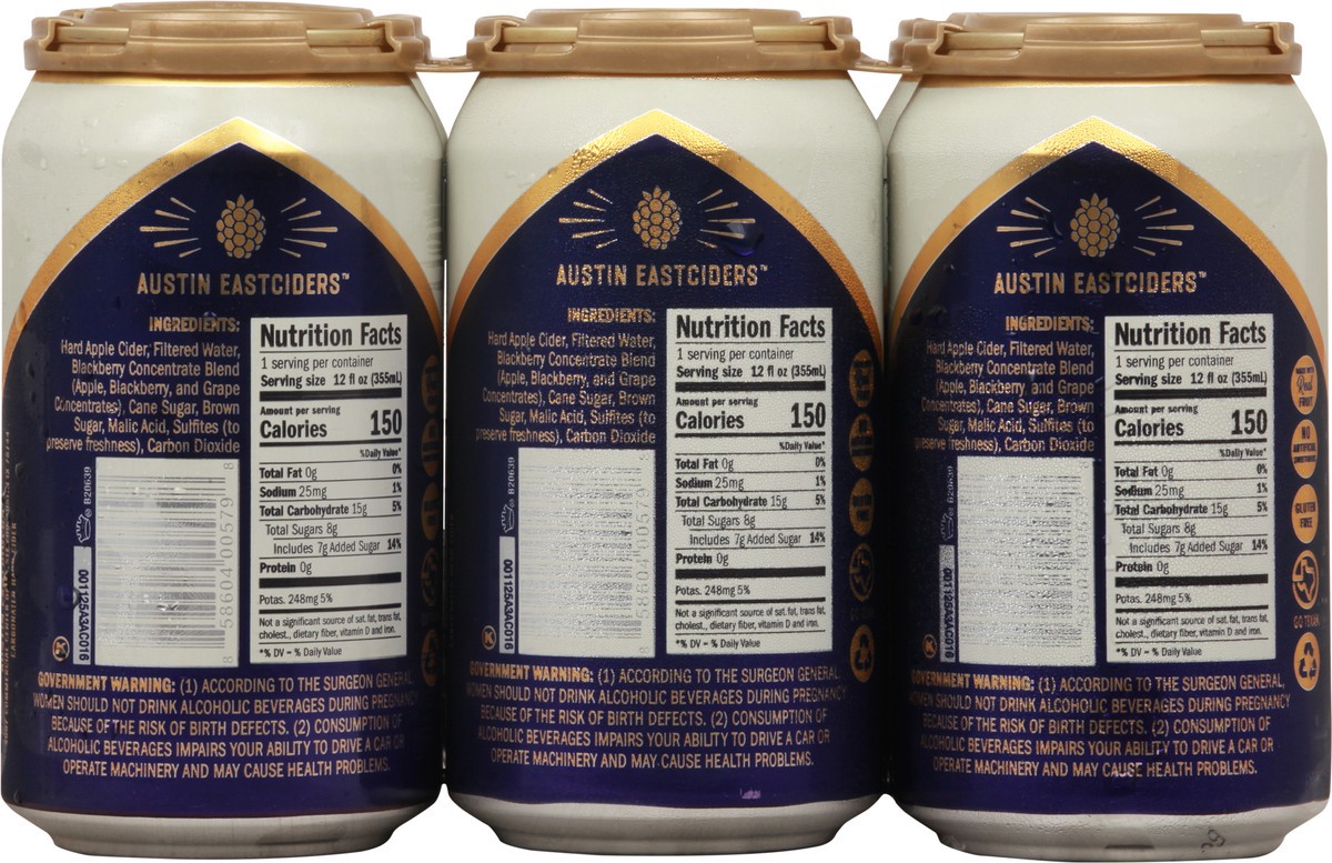 slide 7 of 9, Austin Eastciders Blackberry Hard Cider 6 - 12 fl oz Cans, 6 ct