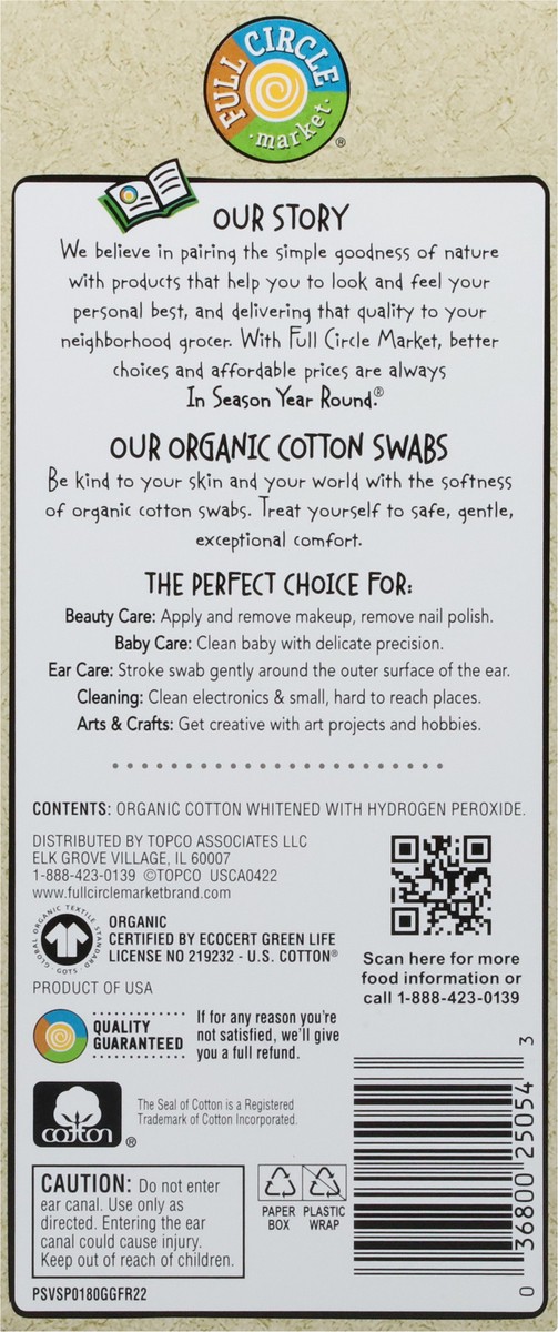 slide 4 of 9, Full Circle Market Organic Cotton Swabs 180 ea, 180 ct