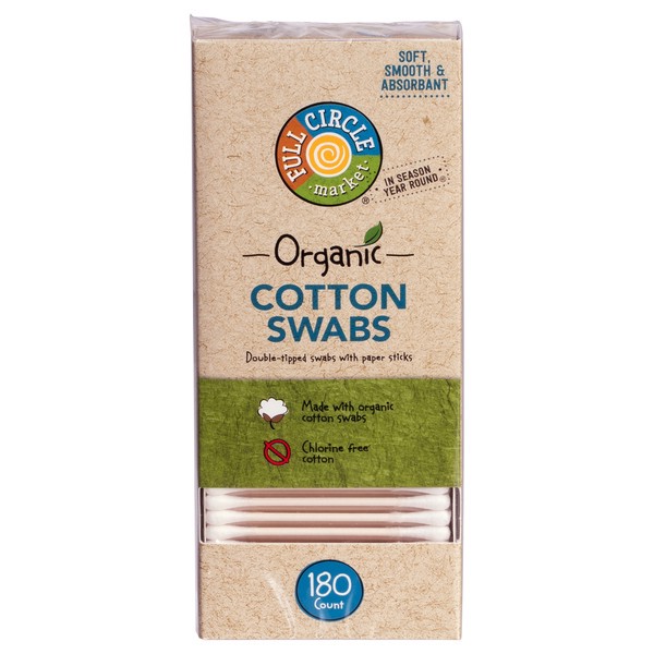 slide 1 of 9, Full Circle Market Organic Cotton Swabs 180 ea, 180 ct