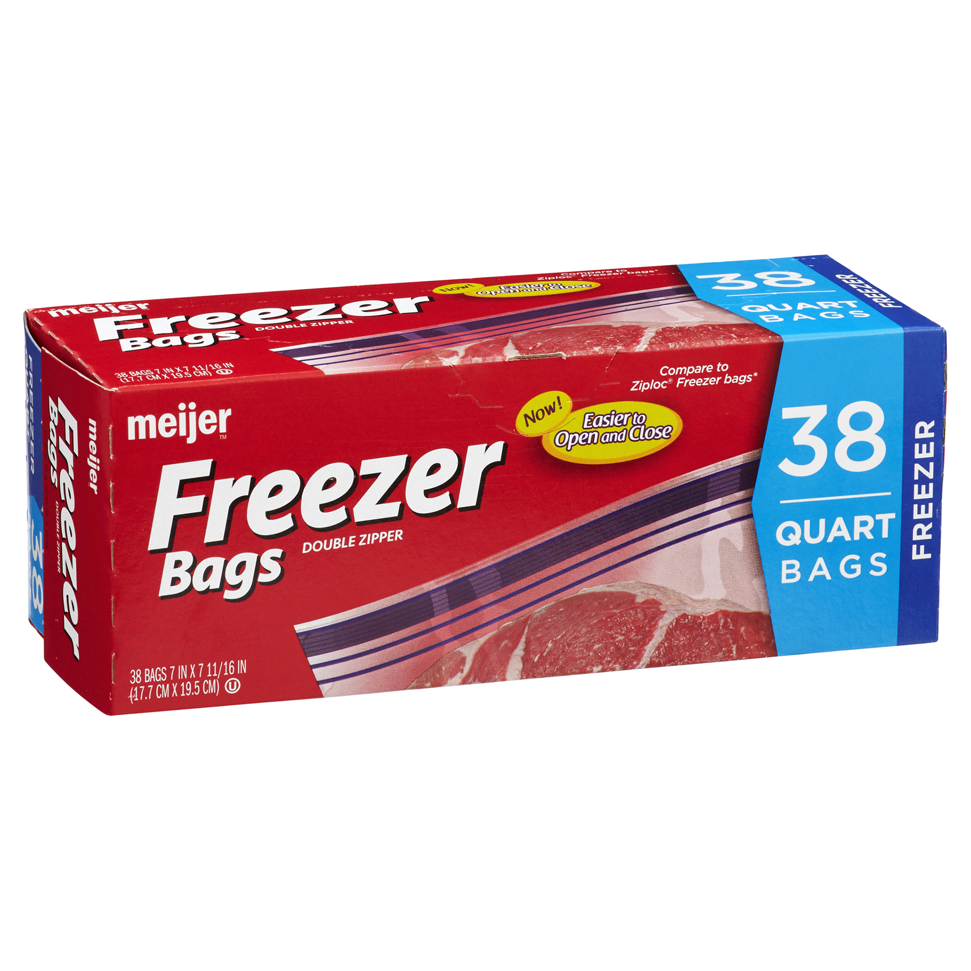 slide 5 of 29, Meijer Reclosable Freezer Bags, Quart, 38 ct