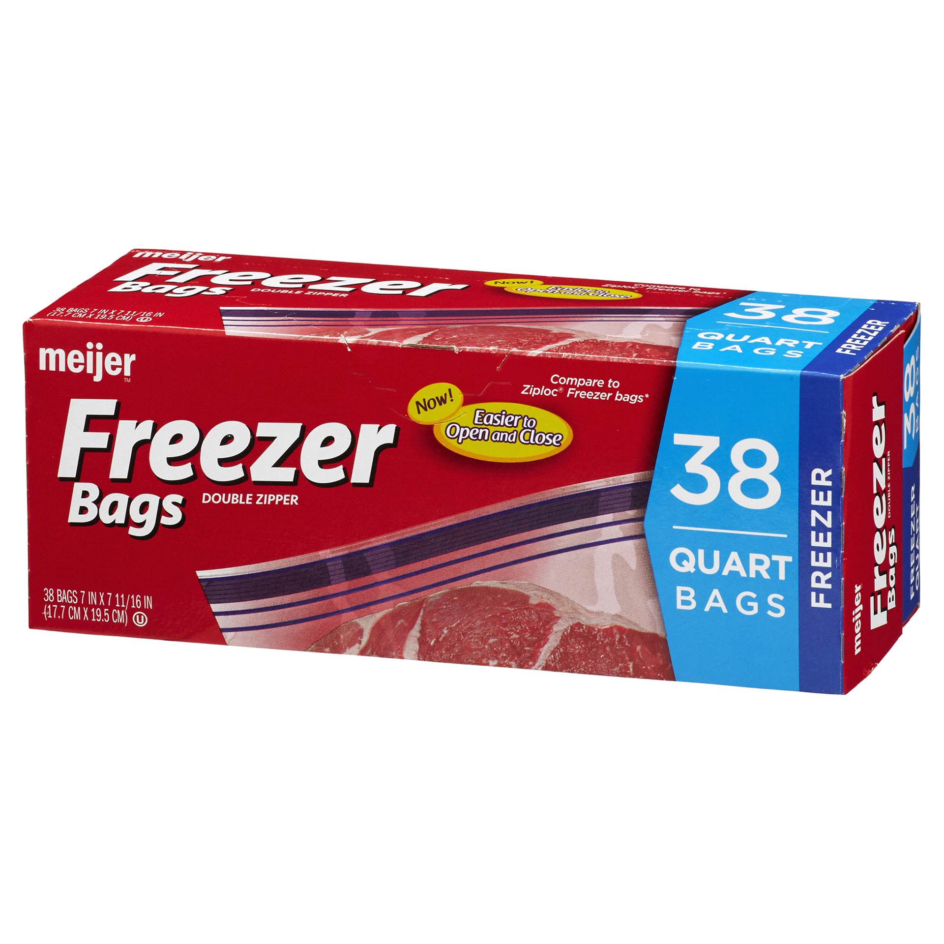 slide 9 of 29, Meijer Reclosable Freezer Bags, Quart, 38 ct