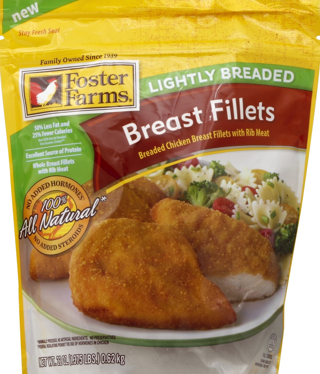 slide 3 of 3, Foster Farms Lightly Breaded Chicken Breast Filets , 22 oz