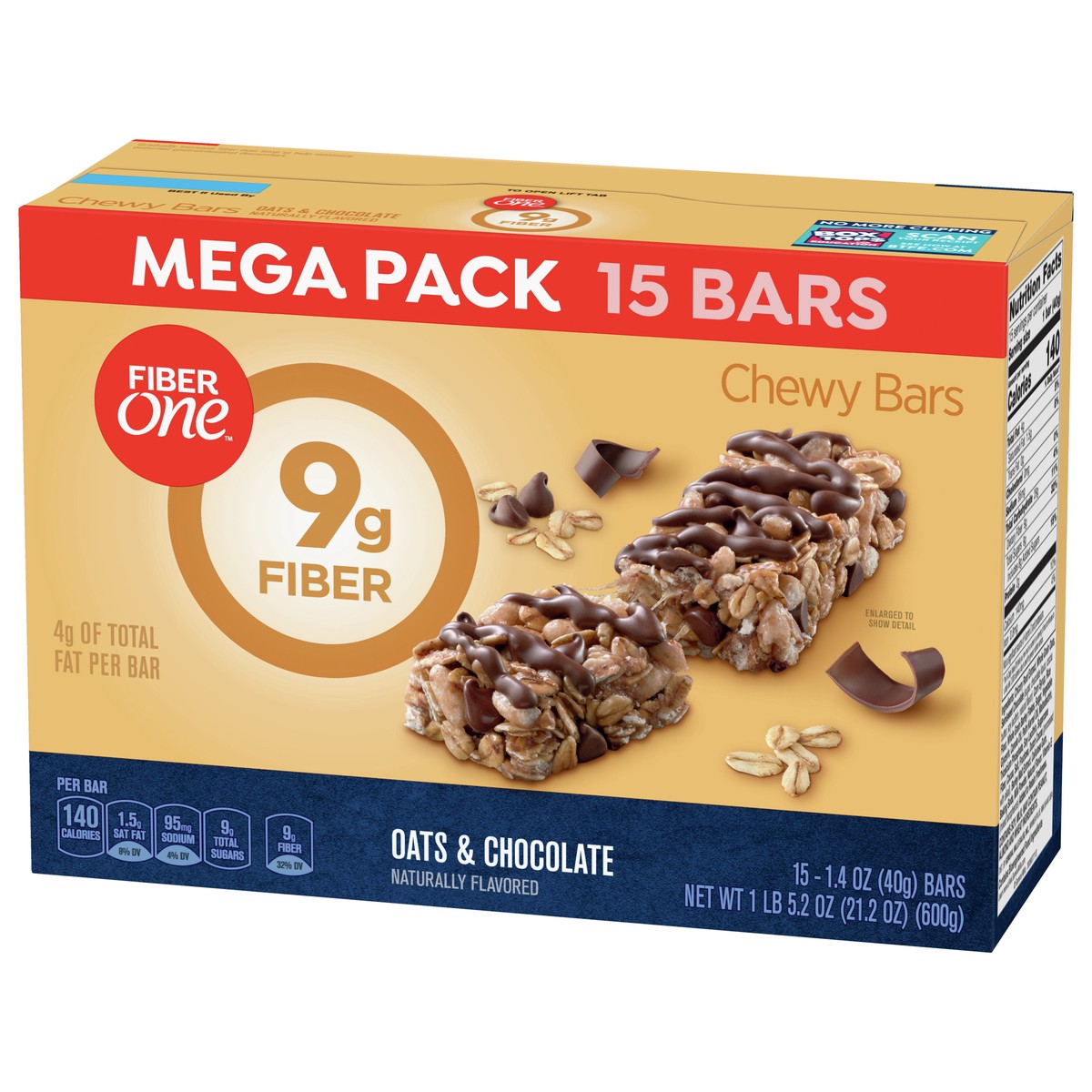 slide 3 of 9, Fiber One Chewy Bars, Oats & Chocolate, Fiber Snacks, Mega Pack, 15 ct, 15 ct