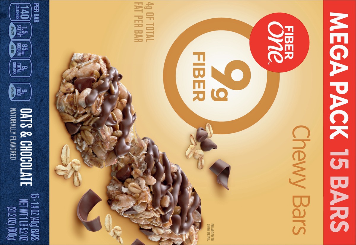 slide 5 of 9, Fiber One Chewy Bars, Oats & Chocolate, Fiber Snacks, Mega Pack, 15 ct, 15 ct