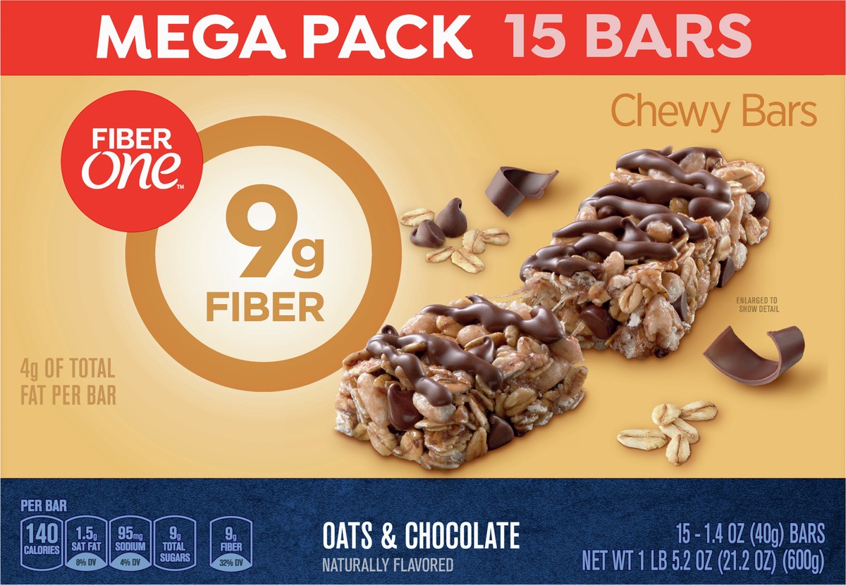 slide 6 of 9, Fiber One Chewy Bars, Oats & Chocolate, Fiber Snacks, Mega Pack, 15 ct, 15 ct