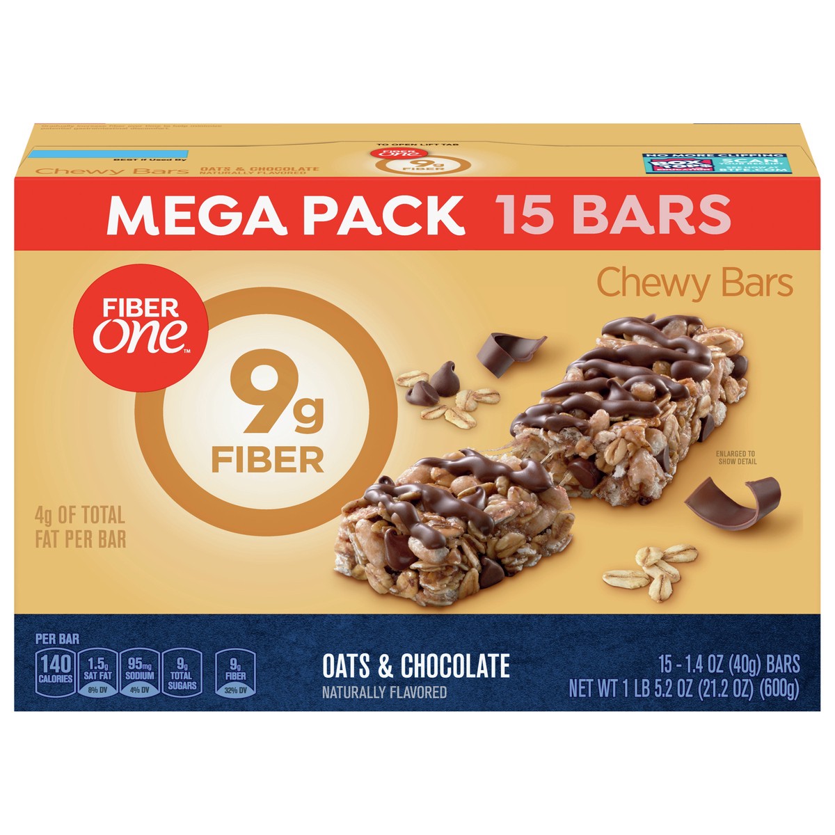 slide 1 of 9, Fiber One Chewy Bars, Oats & Chocolate, Fiber Snacks, Mega Pack, 15 ct, 15 ct