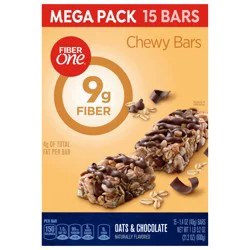 Fiber One Chewy Bars, Oats and Chocolate, Fiber Snacks, Mega Pack, 15 Ct, 21.2 oz