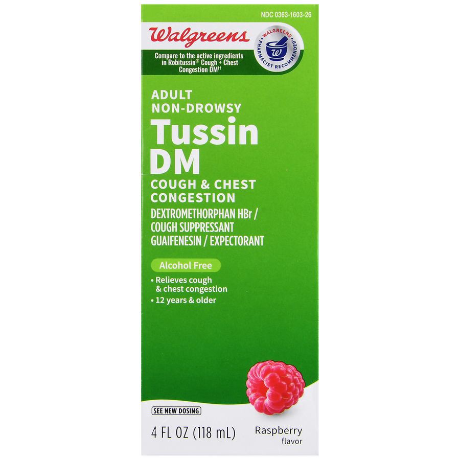 slide 2 of 5, Walgreens Tussin Cough Syrup DM, Cough Suppressant and Expectorant Raspberry, 4 fl oz