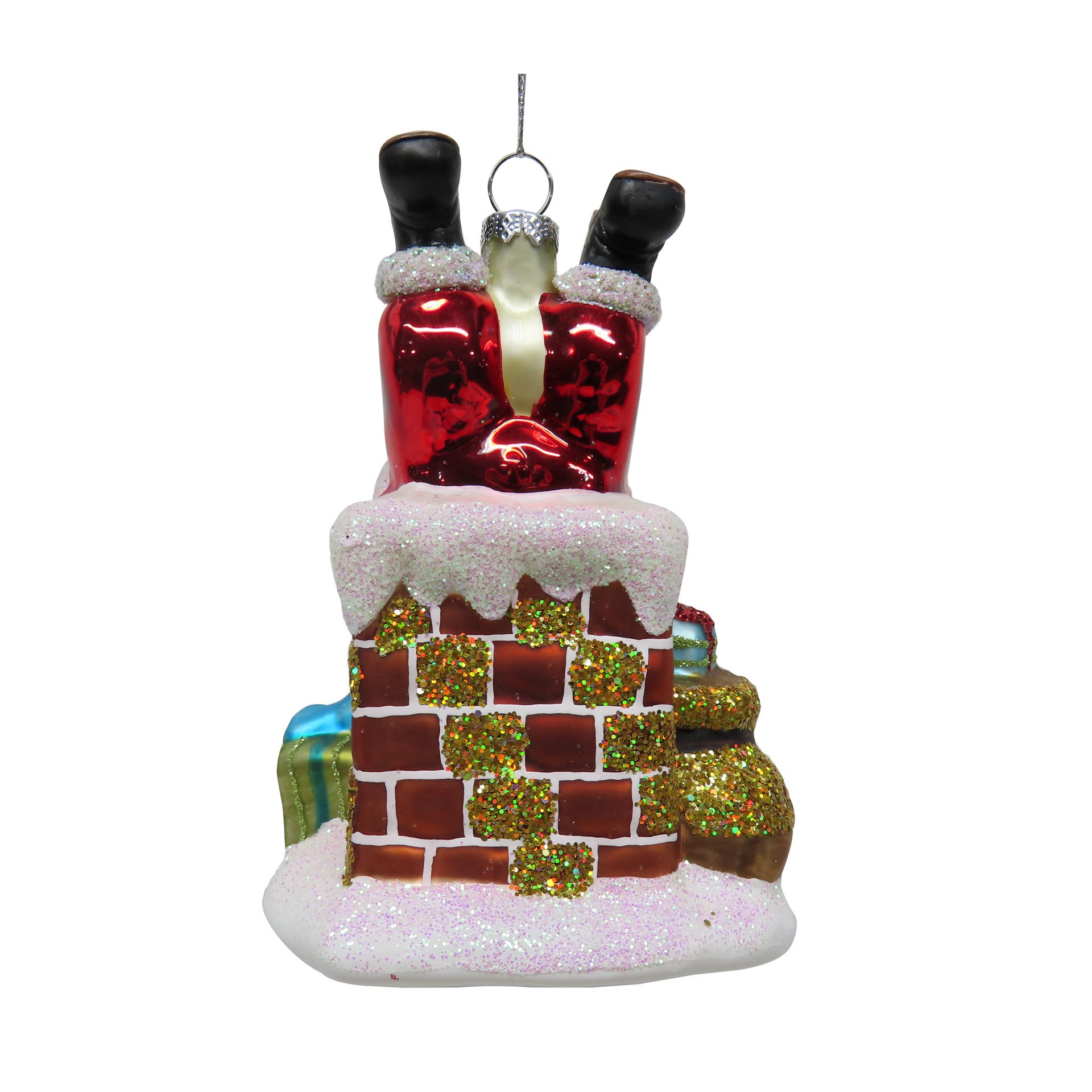 slide 4 of 4, 5" Santa In Chimney Glass Ornament By Ashland, 3.75 in x 2.75 in x 5 in