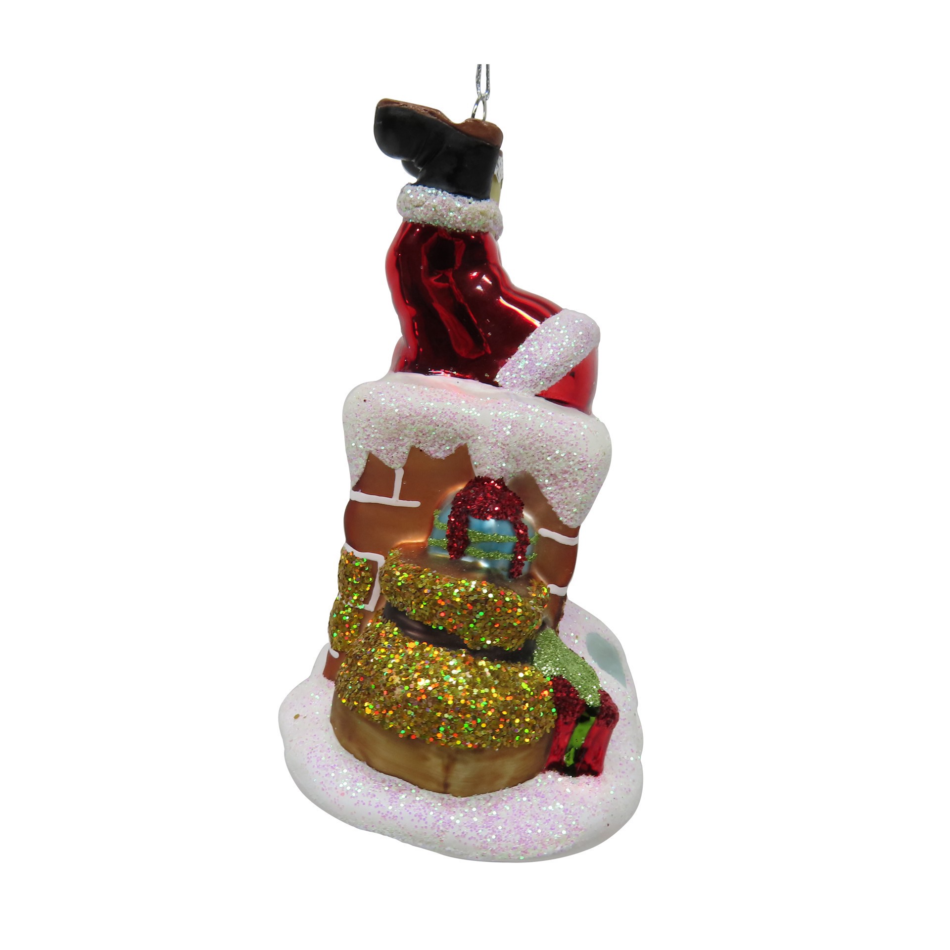 slide 3 of 4, 5" Santa In Chimney Glass Ornament By Ashland, 3.75 in x 2.75 in x 5 in